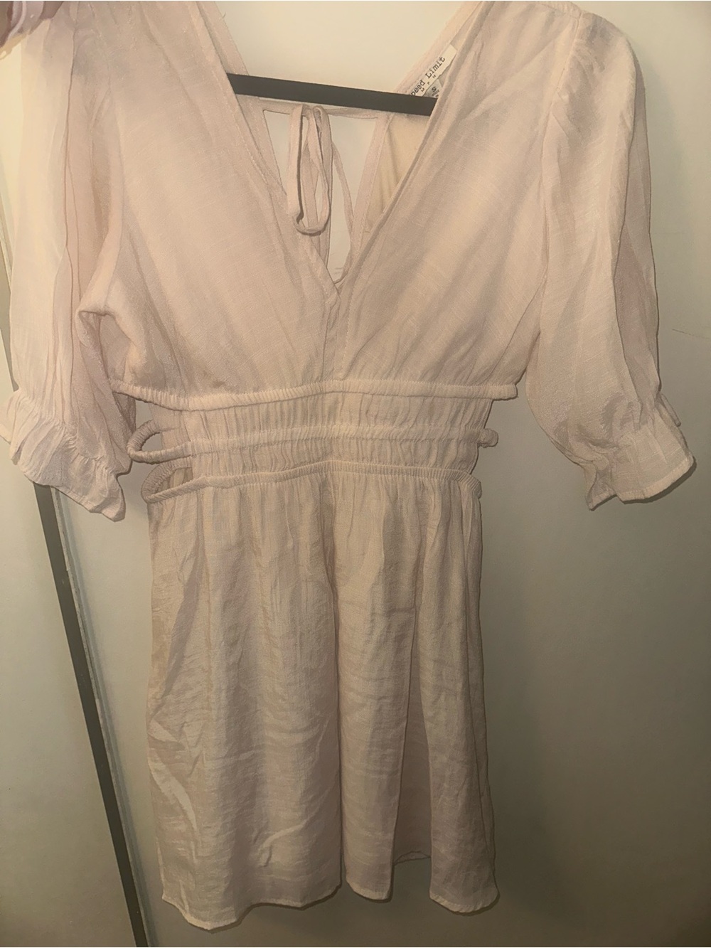 beige  nude color V-Neck Smocked Waist Dress